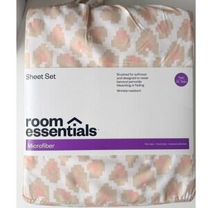 Room Essentials Twin XL Sheet Set Pink Tan Leopard Microfiber NEW